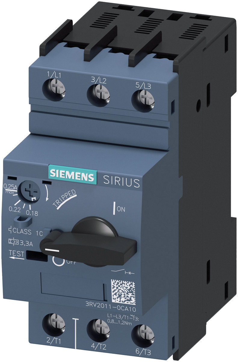 Protective circuit breaker Siemens model 3RV20110CA10,  Part number 3RV20110CA10