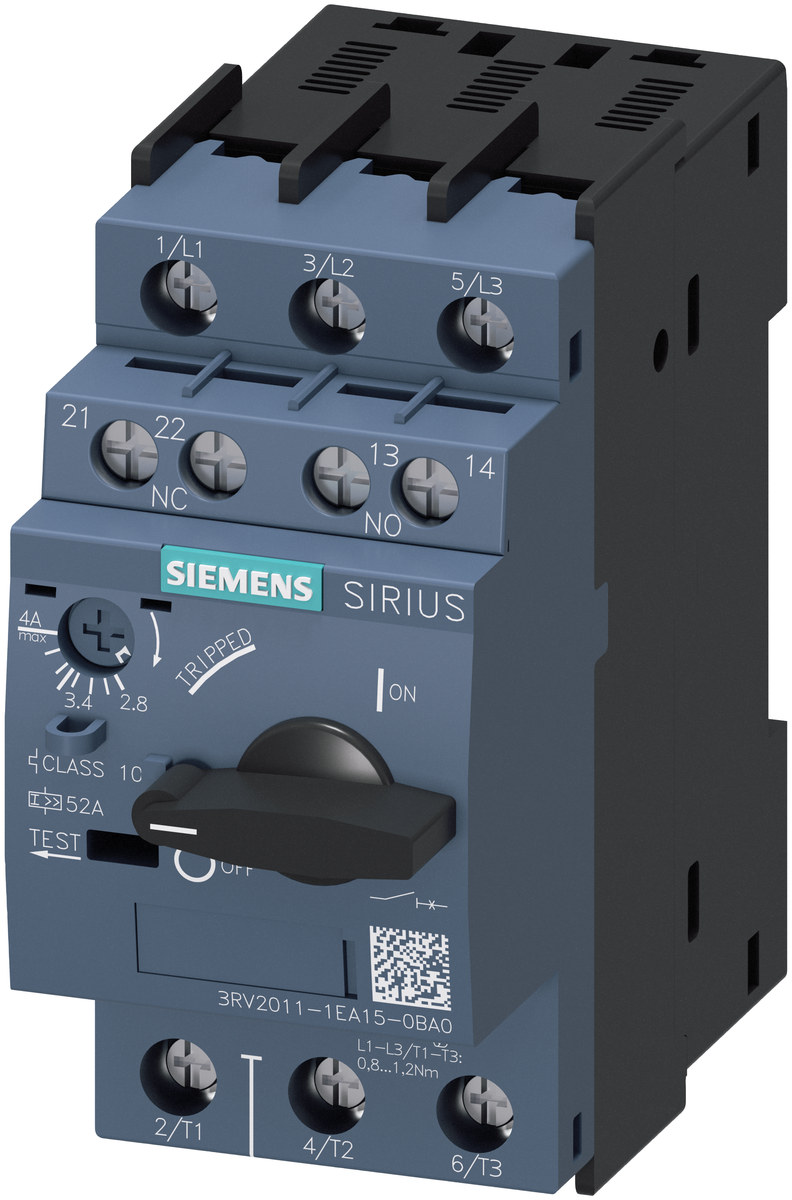 Protective circuit breaker Siemens model 3RV20111EA150BA0,  Part number 3RV20111EA150BA0