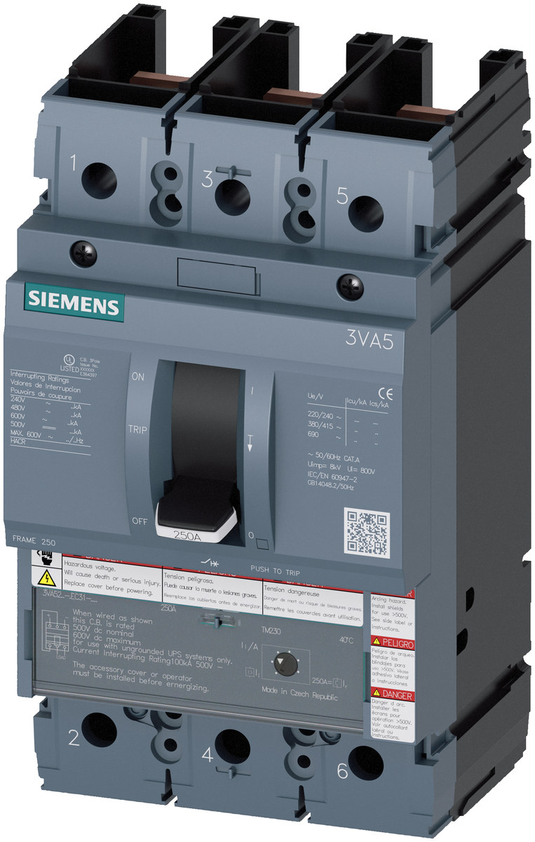 Protective circuit breaker Siemens model 3VA52106EC310AA0,  Part number 3VA52106EC310AA0